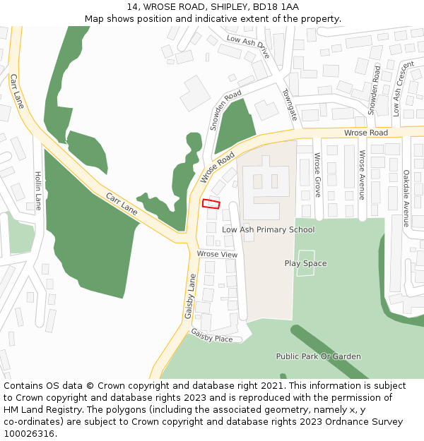 14, WROSE ROAD, SHIPLEY, BD18 1AA: Location map and indicative extent of plot