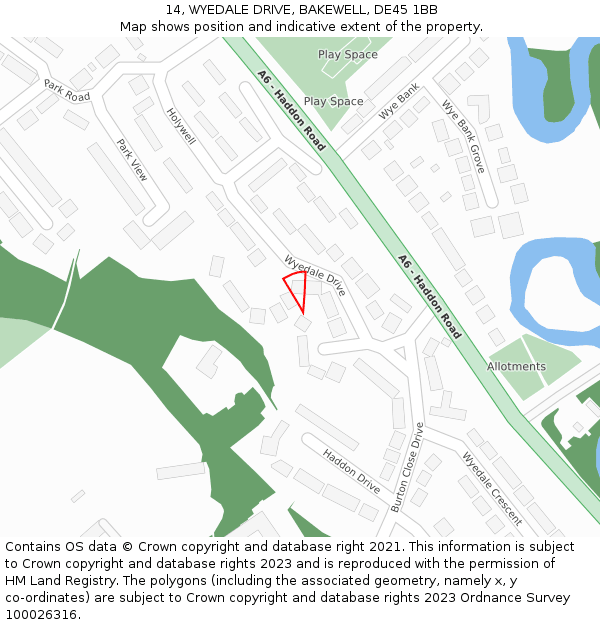14, WYEDALE DRIVE, BAKEWELL, DE45 1BB: Location map and indicative extent of plot