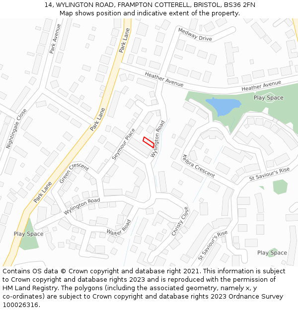 14, WYLINGTON ROAD, FRAMPTON COTTERELL, BRISTOL, BS36 2FN: Location map and indicative extent of plot