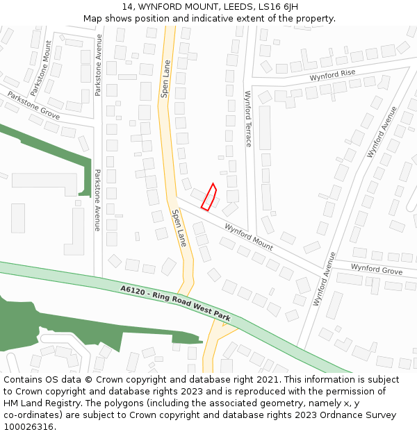 14, WYNFORD MOUNT, LEEDS, LS16 6JH: Location map and indicative extent of plot