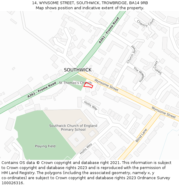 14, WYNSOME STREET, SOUTHWICK, TROWBRIDGE, BA14 9RB: Location map and indicative extent of plot
