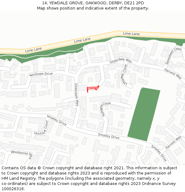 14, YEWDALE GROVE, OAKWOOD, DERBY, DE21 2PD: Location map and indicative extent of plot