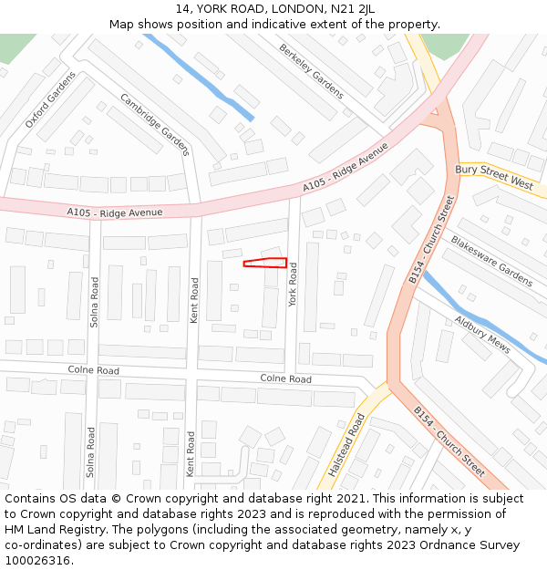 14, YORK ROAD, LONDON, N21 2JL: Location map and indicative extent of plot
