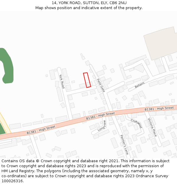 14, YORK ROAD, SUTTON, ELY, CB6 2NU: Location map and indicative extent of plot