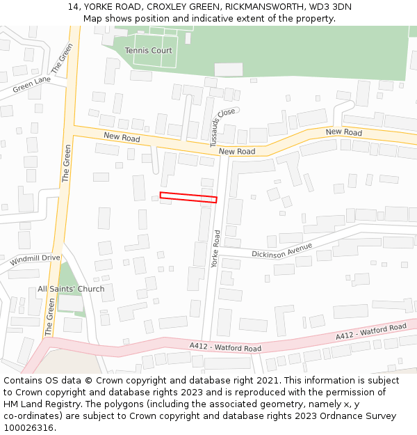 14, YORKE ROAD, CROXLEY GREEN, RICKMANSWORTH, WD3 3DN: Location map and indicative extent of plot