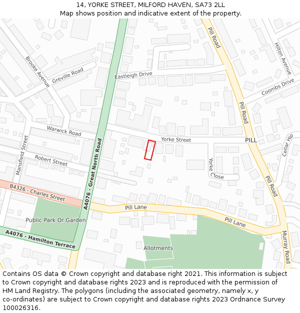 14, YORKE STREET, MILFORD HAVEN, SA73 2LL: Location map and indicative extent of plot