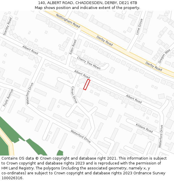 140, ALBERT ROAD, CHADDESDEN, DERBY, DE21 6TB: Location map and indicative extent of plot