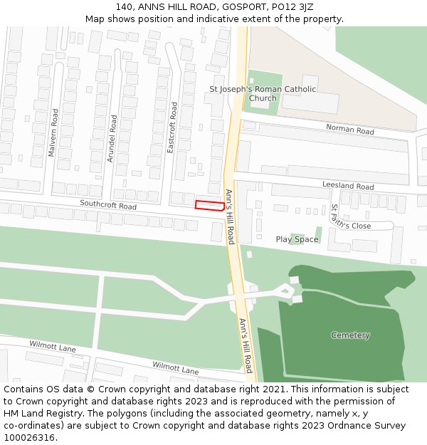 140, ANNS HILL ROAD, GOSPORT, PO12 3JZ: Location map and indicative extent of plot