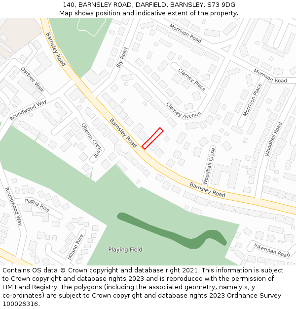 140, BARNSLEY ROAD, DARFIELD, BARNSLEY, S73 9DG: Location map and indicative extent of plot