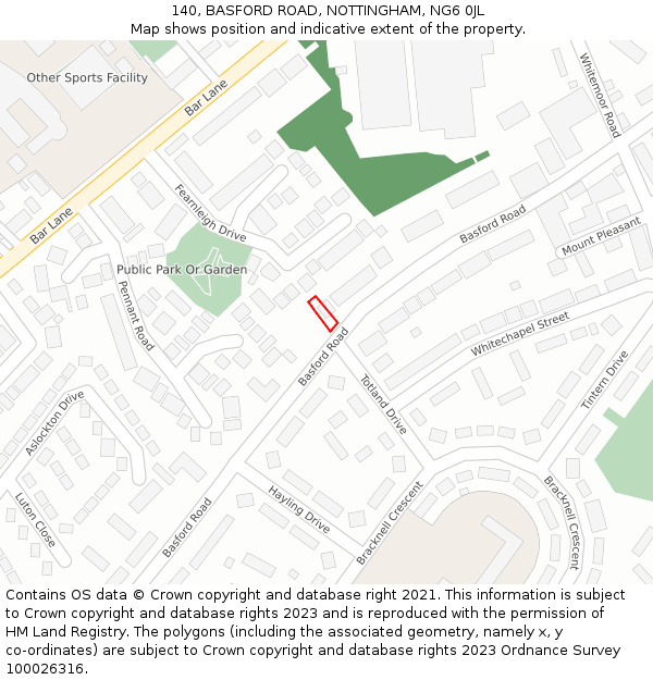 140, BASFORD ROAD, NOTTINGHAM, NG6 0JL: Location map and indicative extent of plot