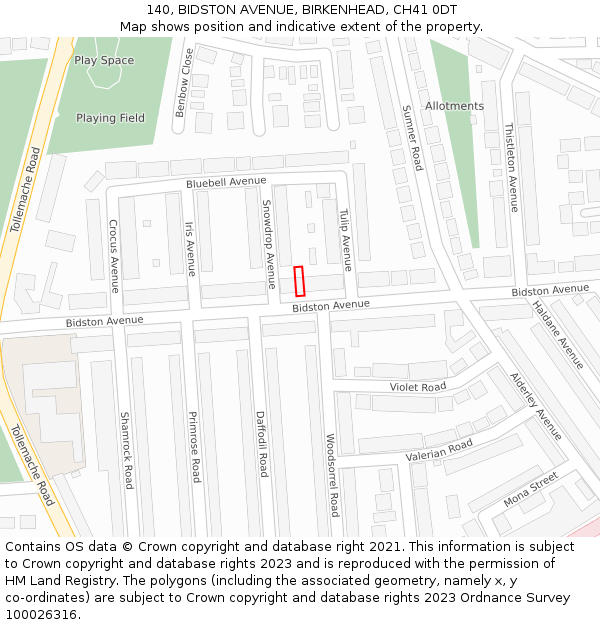 140, BIDSTON AVENUE, BIRKENHEAD, CH41 0DT: Location map and indicative extent of plot