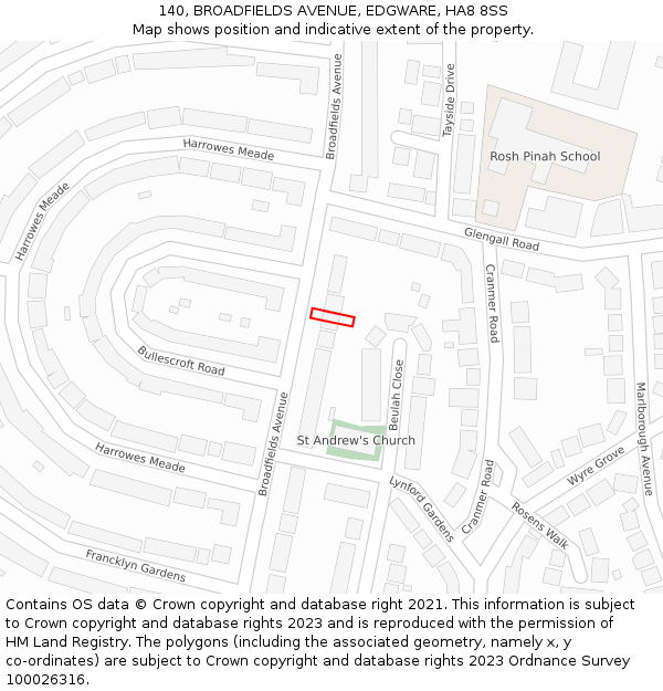 140, BROADFIELDS AVENUE, EDGWARE, HA8 8SS: Location map and indicative extent of plot