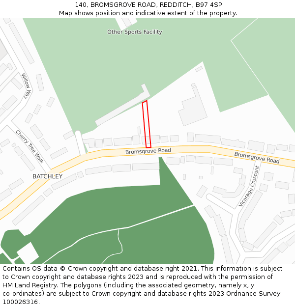 140, BROMSGROVE ROAD, REDDITCH, B97 4SP: Location map and indicative extent of plot