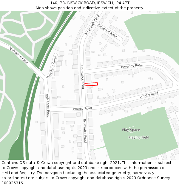 140, BRUNSWICK ROAD, IPSWICH, IP4 4BT: Location map and indicative extent of plot