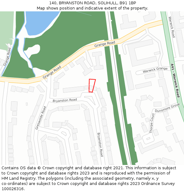 140, BRYANSTON ROAD, SOLIHULL, B91 1BP: Location map and indicative extent of plot