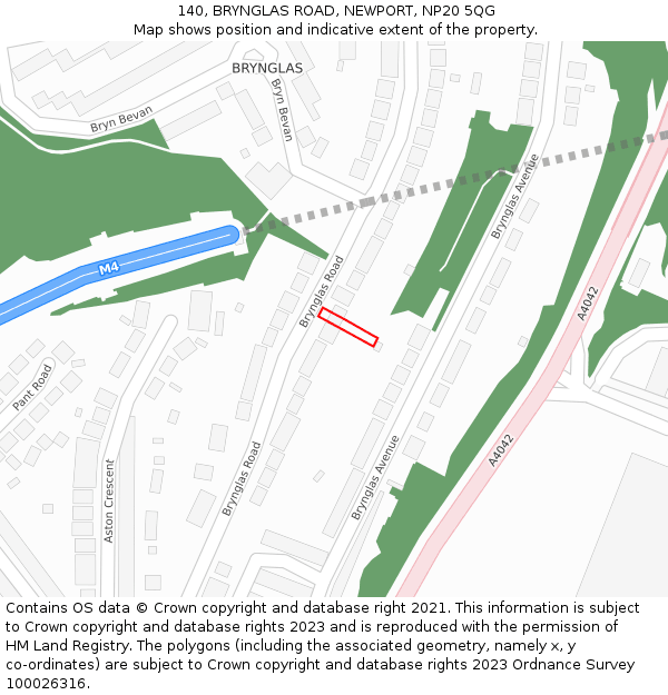 140, BRYNGLAS ROAD, NEWPORT, NP20 5QG: Location map and indicative extent of plot
