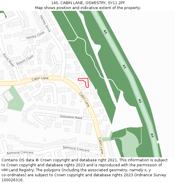 140, CABIN LANE, OSWESTRY, SY11 2PF: Location map and indicative extent of plot