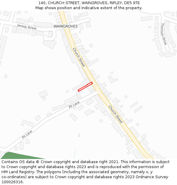140, CHURCH STREET, WAINGROVES, RIPLEY, DE5 9TE: Location map and indicative extent of plot