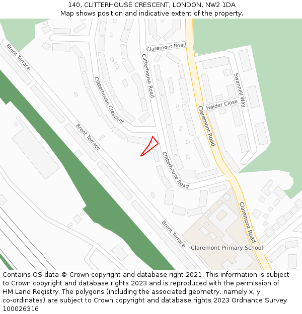 140, CLITTERHOUSE CRESCENT, LONDON, NW2 1DA: Location map and indicative extent of plot