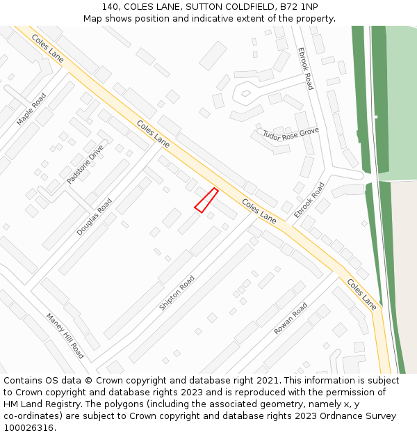 140, COLES LANE, SUTTON COLDFIELD, B72 1NP: Location map and indicative extent of plot