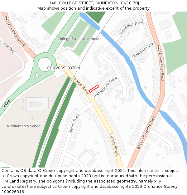 140, COLLEGE STREET, NUNEATON, CV10 7BJ: Location map and indicative extent of plot