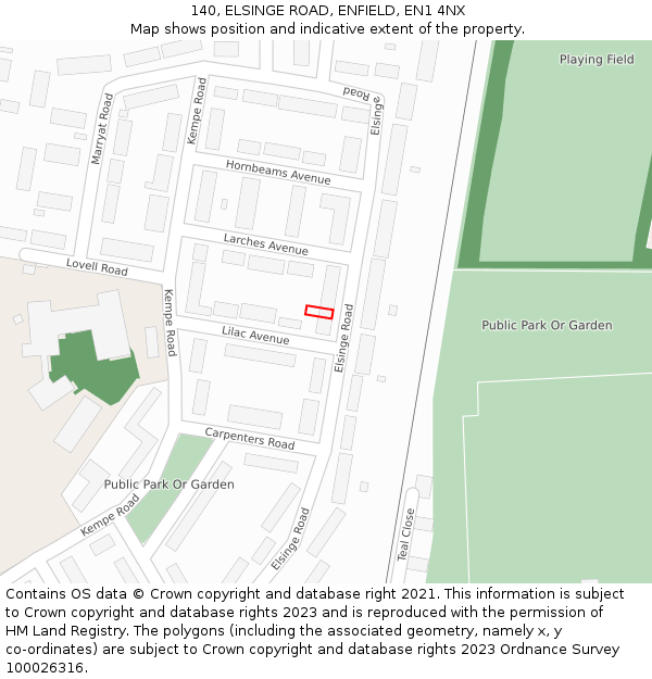 140, ELSINGE ROAD, ENFIELD, EN1 4NX: Location map and indicative extent of plot