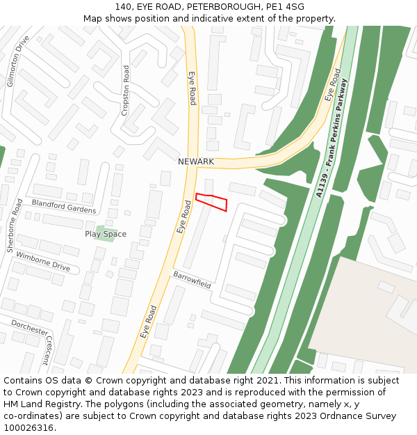 140, EYE ROAD, PETERBOROUGH, PE1 4SG: Location map and indicative extent of plot