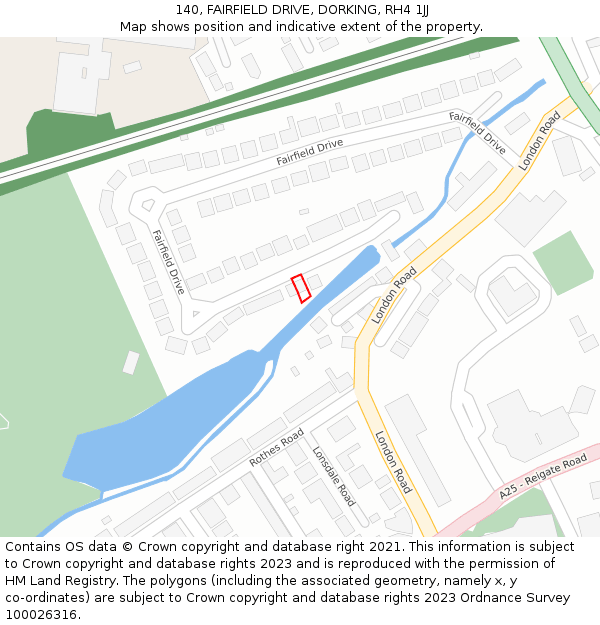 140, FAIRFIELD DRIVE, DORKING, RH4 1JJ: Location map and indicative extent of plot