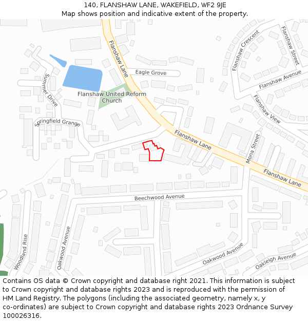 140, FLANSHAW LANE, WAKEFIELD, WF2 9JE: Location map and indicative extent of plot