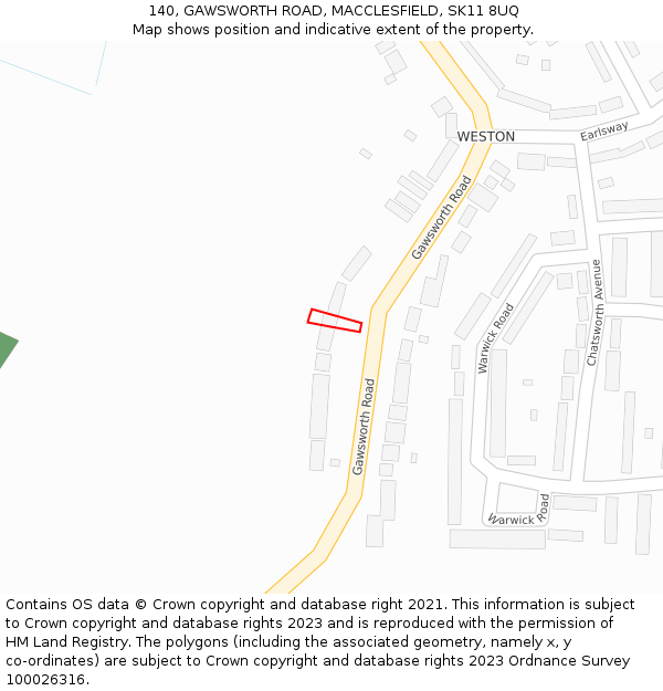 140, GAWSWORTH ROAD, MACCLESFIELD, SK11 8UQ: Location map and indicative extent of plot