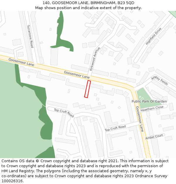 140, GOOSEMOOR LANE, BIRMINGHAM, B23 5QD: Location map and indicative extent of plot