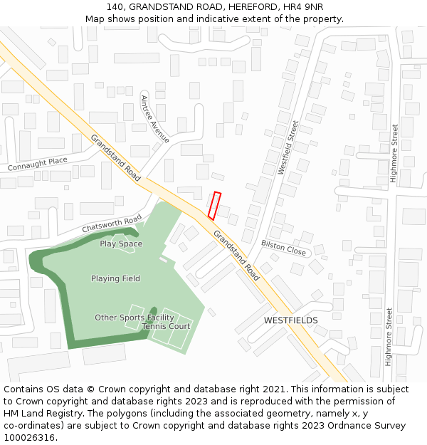 140, GRANDSTAND ROAD, HEREFORD, HR4 9NR: Location map and indicative extent of plot