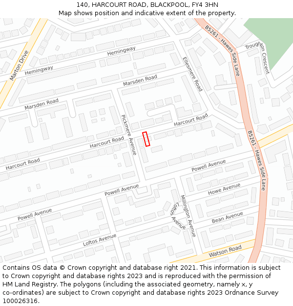 140, HARCOURT ROAD, BLACKPOOL, FY4 3HN: Location map and indicative extent of plot