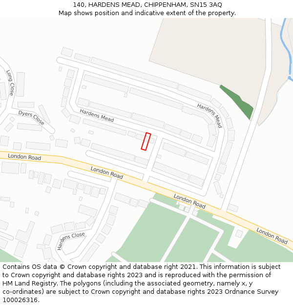 140, HARDENS MEAD, CHIPPENHAM, SN15 3AQ: Location map and indicative extent of plot