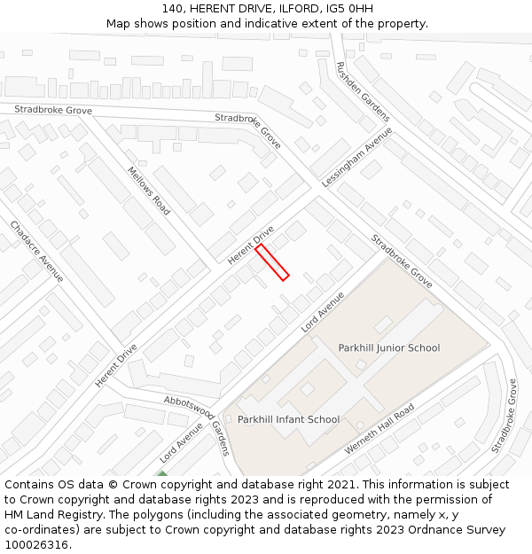 140, HERENT DRIVE, ILFORD, IG5 0HH: Location map and indicative extent of plot