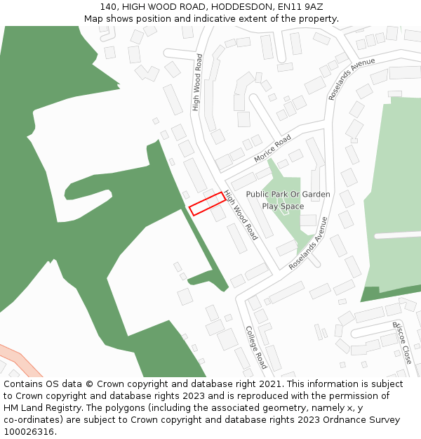 140, HIGH WOOD ROAD, HODDESDON, EN11 9AZ: Location map and indicative extent of plot