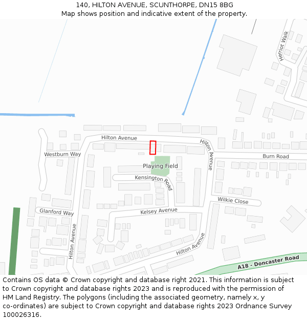 140, HILTON AVENUE, SCUNTHORPE, DN15 8BG: Location map and indicative extent of plot