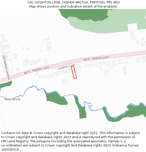140, HOGHTON LANE, HIGHER WALTON, PRESTON, PR5 4EH: Location map and indicative extent of plot