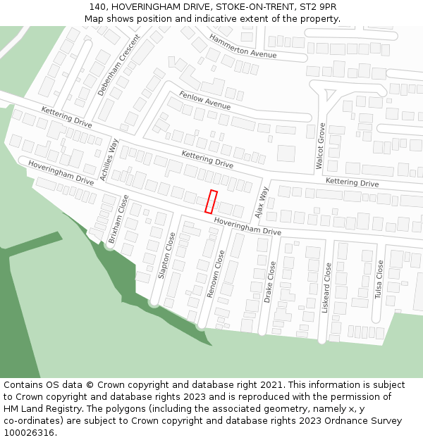 140, HOVERINGHAM DRIVE, STOKE-ON-TRENT, ST2 9PR: Location map and indicative extent of plot