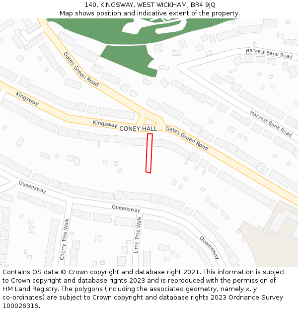 140, KINGSWAY, WEST WICKHAM, BR4 9JQ: Location map and indicative extent of plot