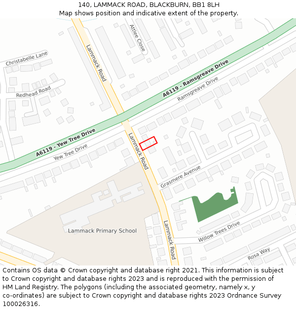 140, LAMMACK ROAD, BLACKBURN, BB1 8LH: Location map and indicative extent of plot