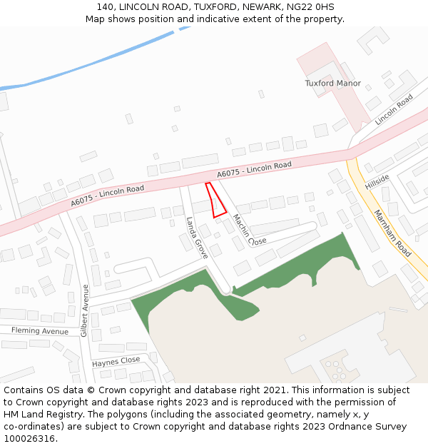 140, LINCOLN ROAD, TUXFORD, NEWARK, NG22 0HS: Location map and indicative extent of plot