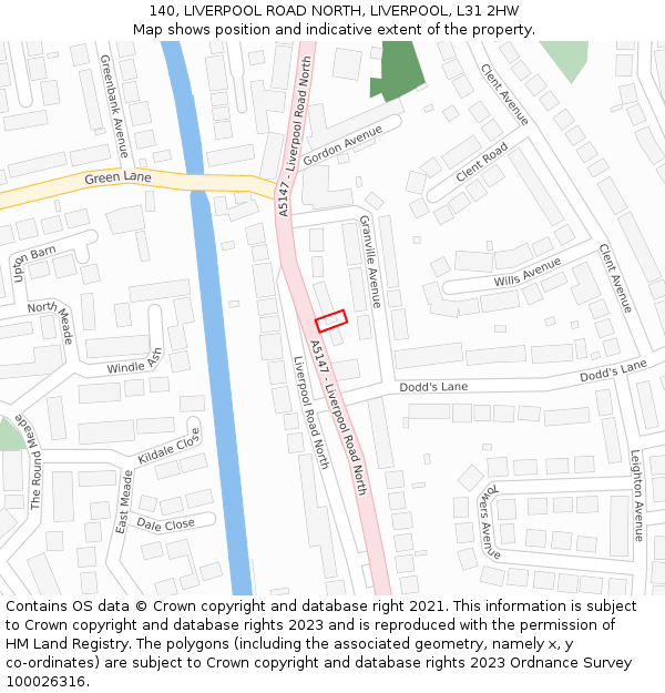 140, LIVERPOOL ROAD NORTH, LIVERPOOL, L31 2HW: Location map and indicative extent of plot