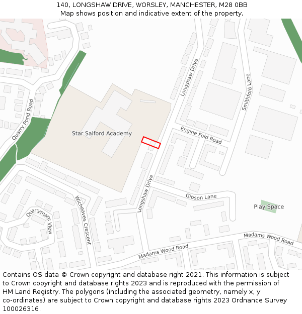 140, LONGSHAW DRIVE, WORSLEY, MANCHESTER, M28 0BB: Location map and indicative extent of plot