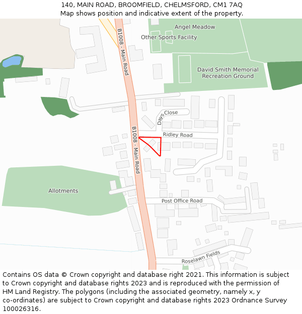 140, MAIN ROAD, BROOMFIELD, CHELMSFORD, CM1 7AQ: Location map and indicative extent of plot
