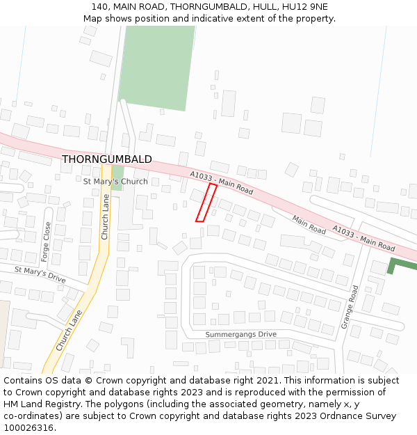 140, MAIN ROAD, THORNGUMBALD, HULL, HU12 9NE: Location map and indicative extent of plot