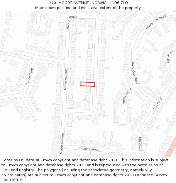 140, MOORE AVENUE, NORWICH, NR6 7LQ: Location map and indicative extent of plot