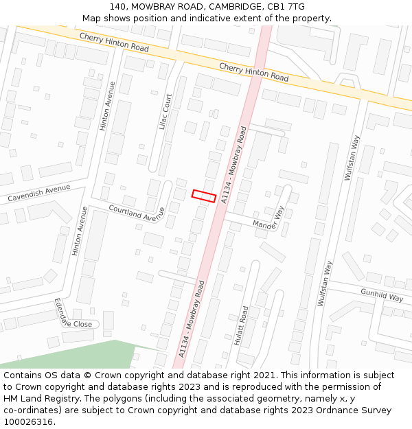 140, MOWBRAY ROAD, CAMBRIDGE, CB1 7TG: Location map and indicative extent of plot