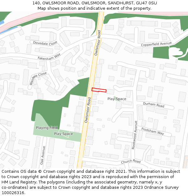 140, OWLSMOOR ROAD, OWLSMOOR, SANDHURST, GU47 0SU: Location map and indicative extent of plot