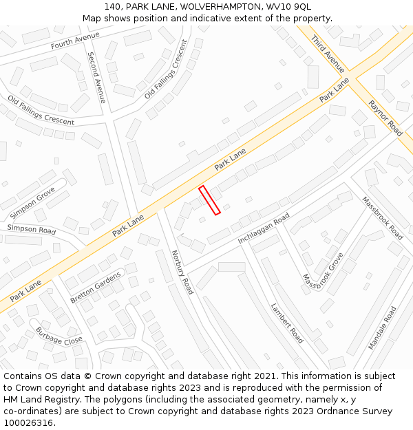 140, PARK LANE, WOLVERHAMPTON, WV10 9QL: Location map and indicative extent of plot